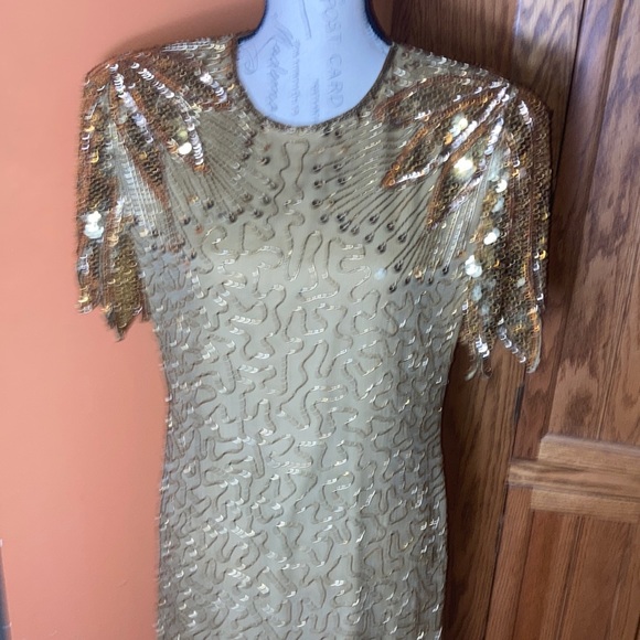 Laurence Kazar vintage gold beaded and sequined silk dress - Picture 4 of 13